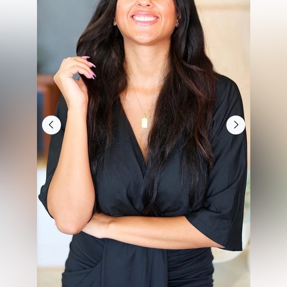 NWT Black Tulip Midi Dress Drape Twist V Neck Cocktail Party Guest Size Small - Picture 2 of 8